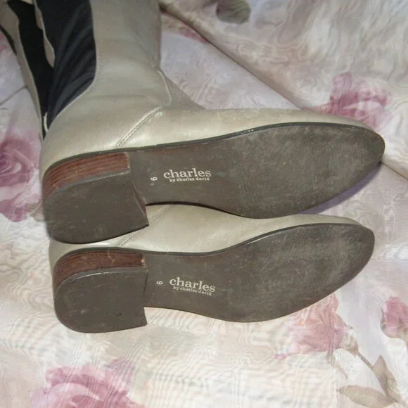 Vintage size 9 Charles David Taupe Leather Knee High Boots - Picture 10 of 13